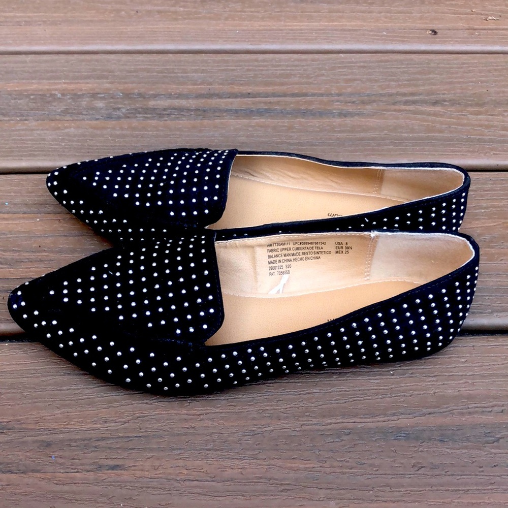 Time and Tru Silver Studded Black Pointy Toe Shoes
